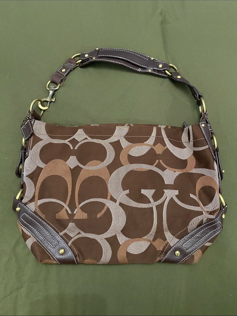 Coach y2k Signature Canvas Shoulder Bag in Brown and Tan